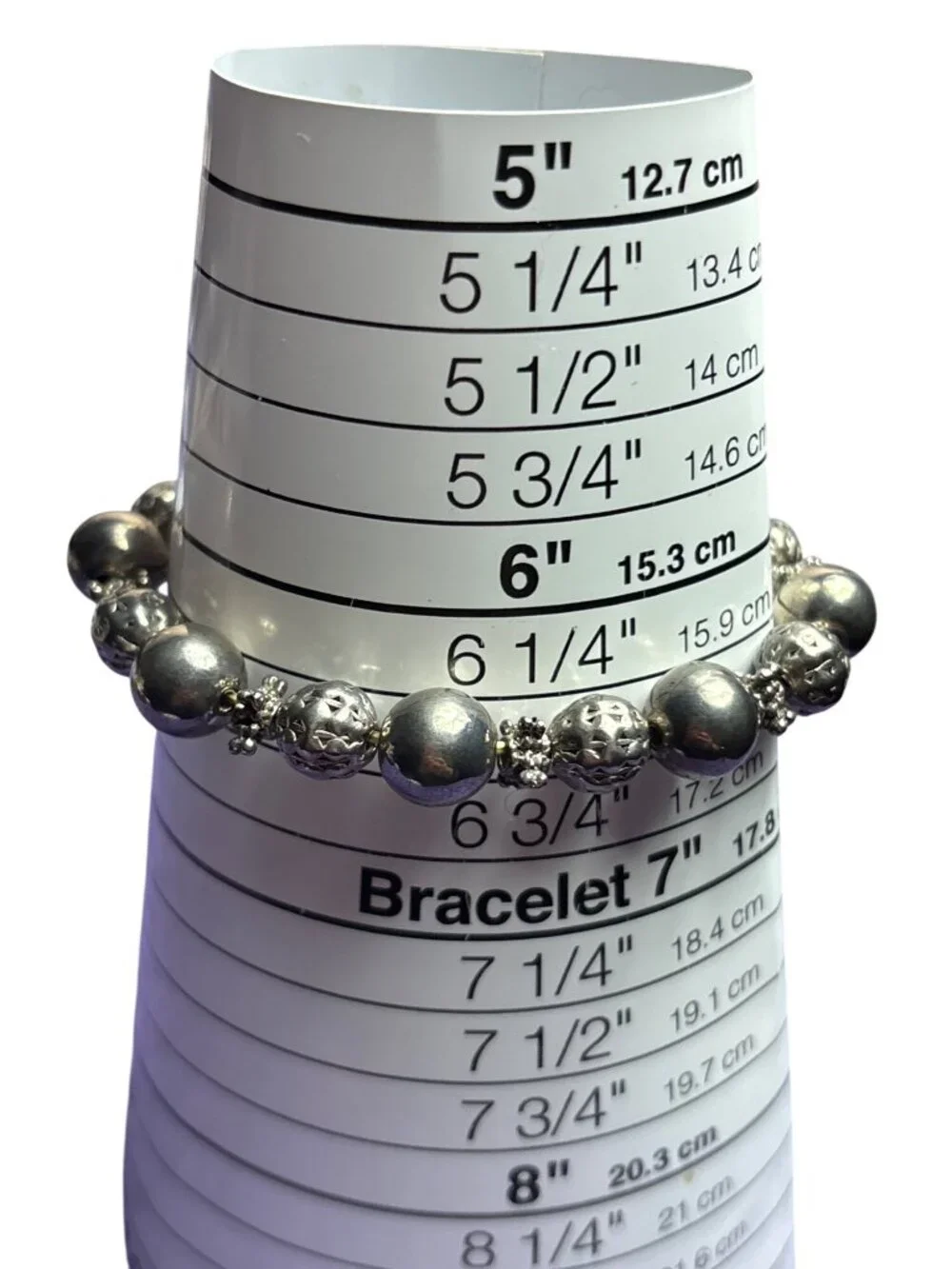 Vintage Silvertone Beaded Stretchy Bracelet Textured 6.5 inches Unstretched